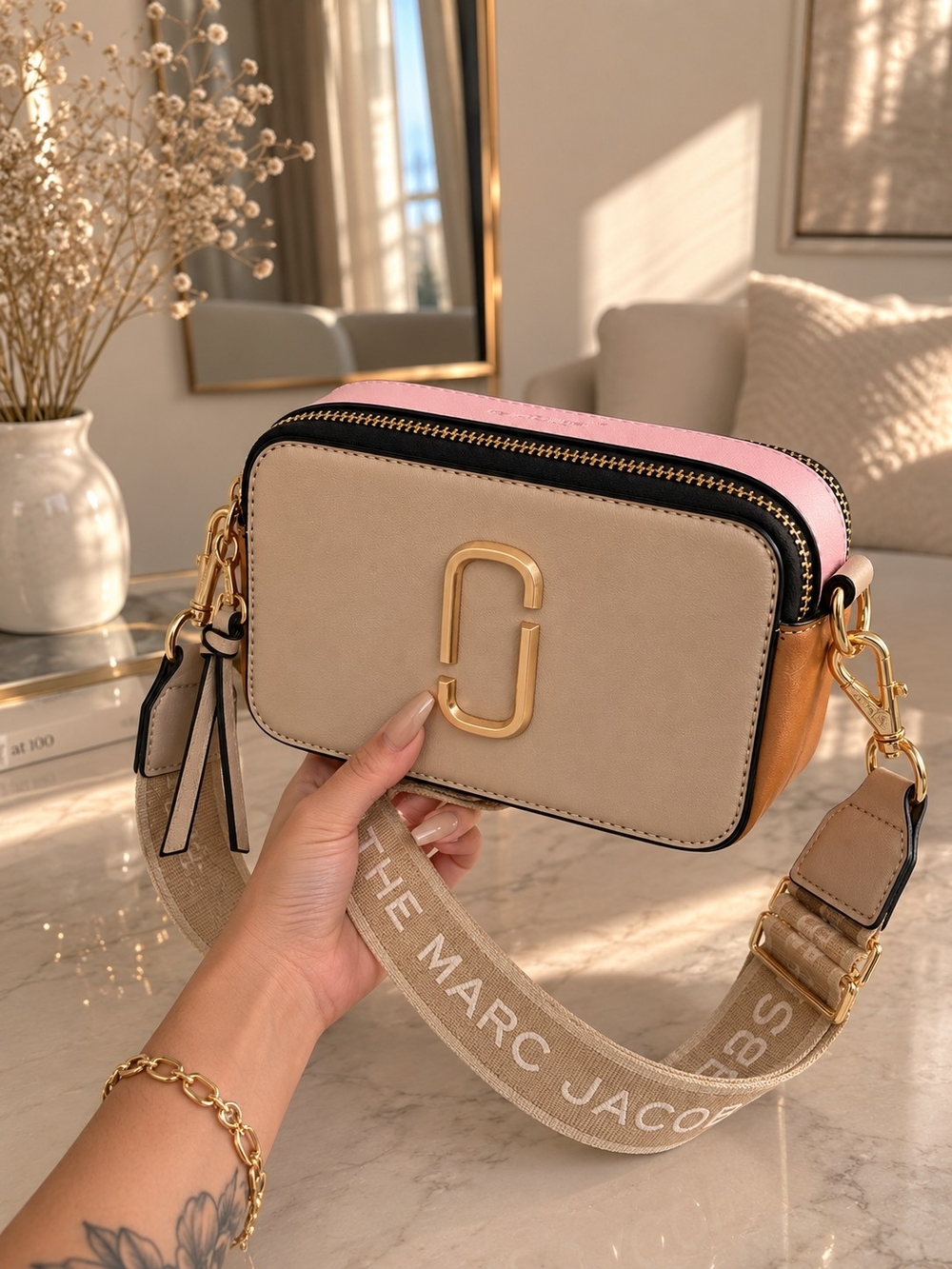 Marc Jacobs Snapshot Colorblock Crossbody Bag Blush Pink Beige Orange